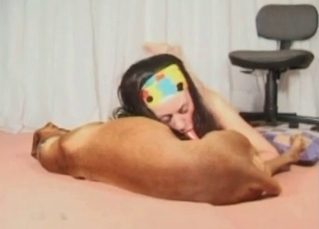 Fresh pervert is playing with the dog