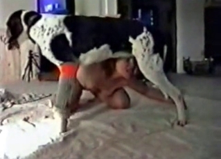 Lovely model and a ionate puppy